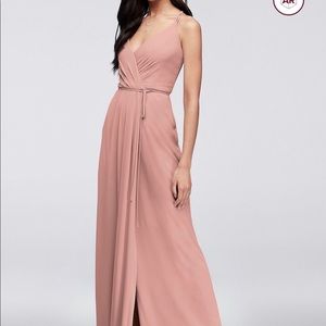 Double strap long bridesmaid wrap dress